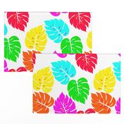 Neon Hawaiian Rainbow Monstera Leaves on White