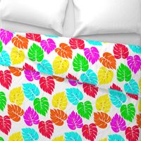 Neon Hawaiian Rainbow Monstera Leaves on White