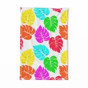 Neon Hawaiian Rainbow Monstera Leaves on White