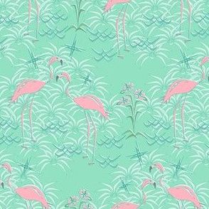 Pink Flamingos on Diamond Palms