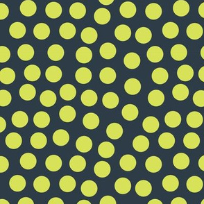 Lime yellow polka dots on a black background