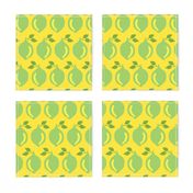 Limes in a row on a yellow background