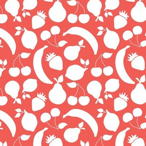 Fruit silhouettes on red