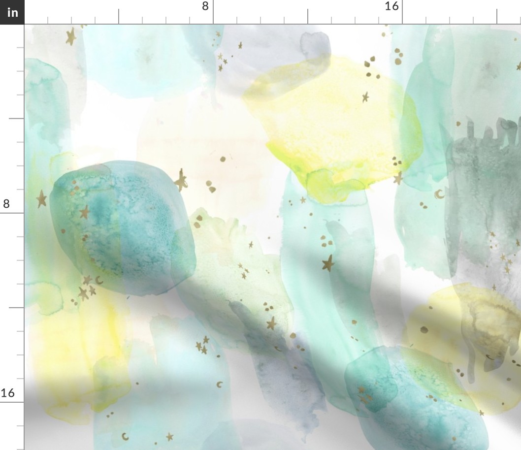 watercolor + stars abstract - teal mint  yellow