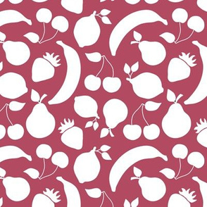Fruit shapes on cherry red background