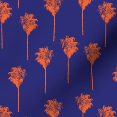 Vintage palm trees orange on blue