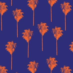 Vintage palm trees orange on blue