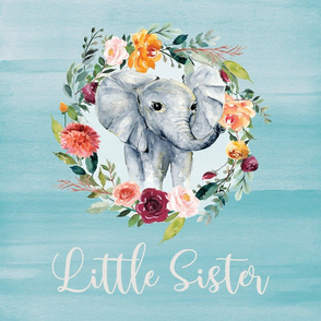 18x18" Floral elephant little sister lovey