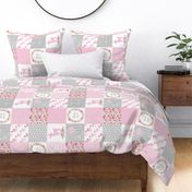 Woodland Deer Floral Patchwork – Dearly Loved – Pink Fawn Baby Girl Quilt Top  ROTATED