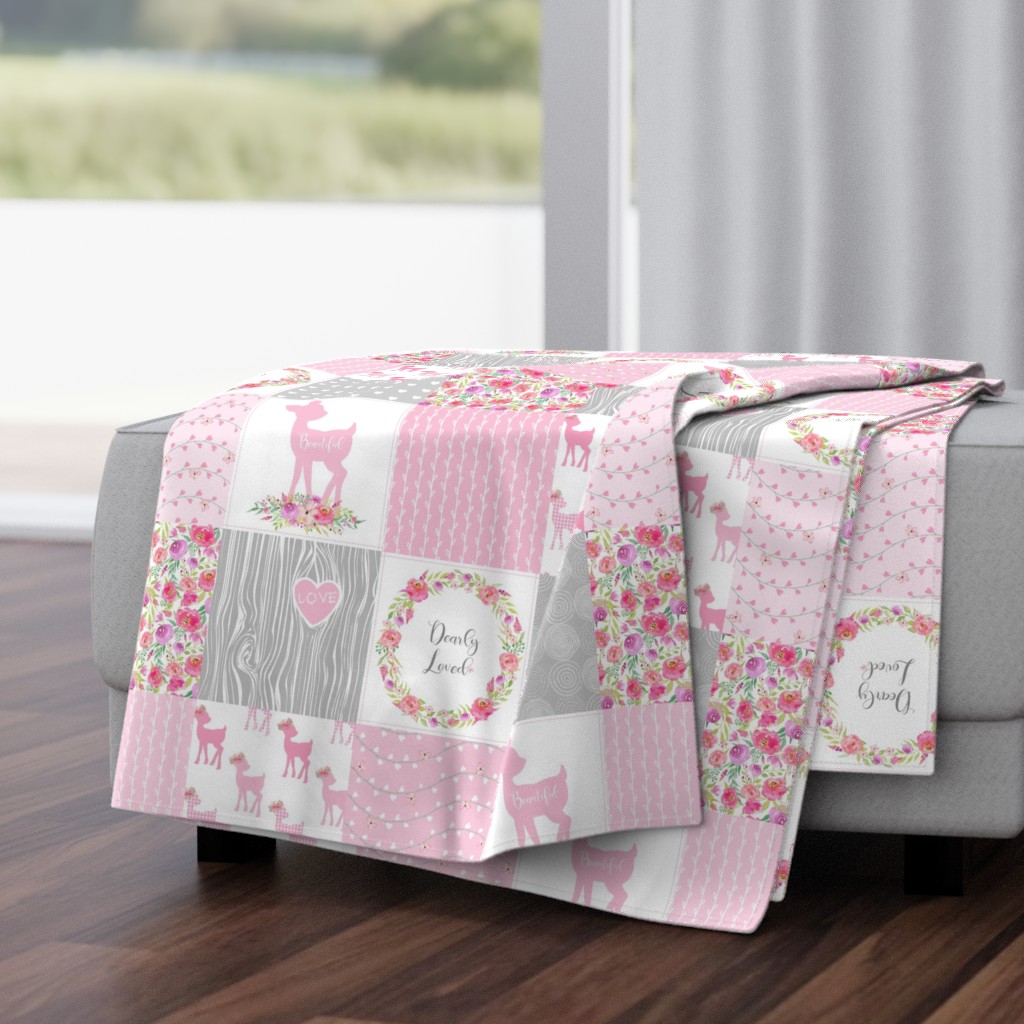 Woodland Deer Floral Patchwork – Dearly Loved – Pink Fawn Baby Girl Quilt Top 