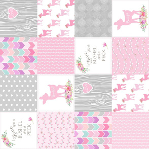 Baby Deer Wholecloth – I Love You a Bushel and a Peck – Pink Fawn Quilt Patchwork  (rotated)