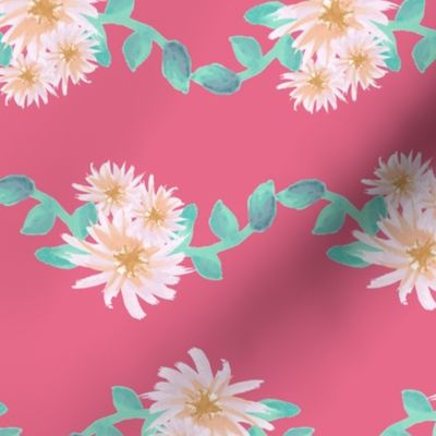 Watercolor flower garland on pink