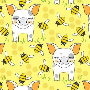 spotted-pigs-with-bees-on-yellow