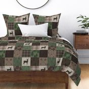 Woods Quilt - Hunter Green and Brown - Deer and Arrows - Woodland Cheater Quilt - Cabin Decor