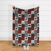 Little man quilt - red, cream, grey and black - woodland animals