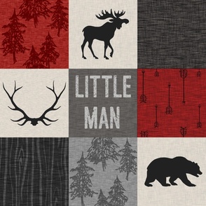 Little man quilt - red, cream, grey and black - woodland animals