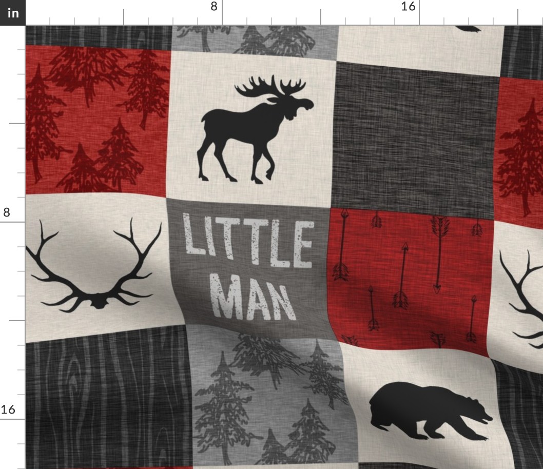 Little man quilt - red, cream, grey and black - woodland animals