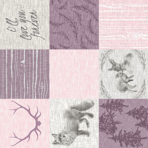 Love you Forever Woodland Quilt - Pink and Purple - ROTATED