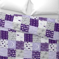 Wholecloth Patchwork Deer - purple and grey - rotated