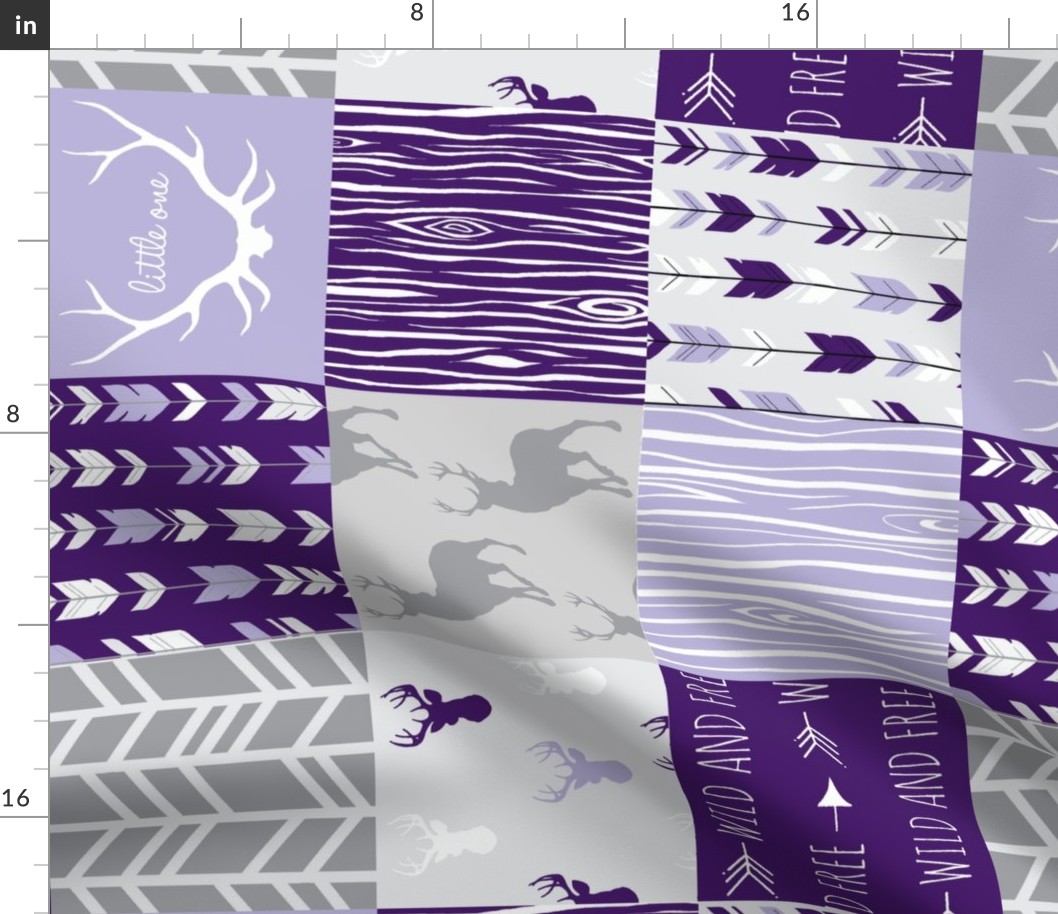 Wholecloth Patchwork Deer - purple and grey - rotated