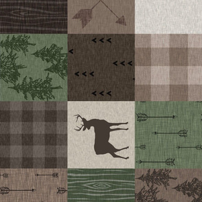 Wood Quilt - Hunter Green and Brown - ROTATED