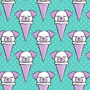 dog cones - icecream cones dogs - purple on teal with polka dots