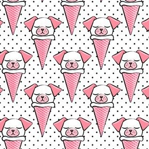 dog cones - icecream cones dogs - pink on black polka dots