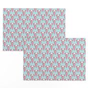 dog cones - icecream cones dogs - pink on blue with polka dots