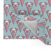 dog cones - icecream cones dogs - pink on blue with polka dots