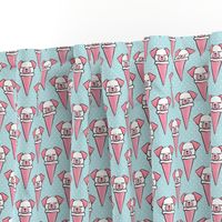 dog cones - icecream cones dogs - pink on blue with polka dots