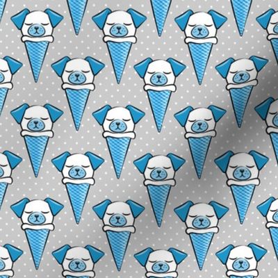 dog cones - icecream cones dogs - blue on grey with polka dots