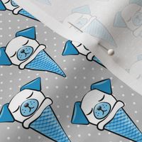 dog cones - icecream cones dogs - blue on grey with polka dots