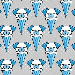dog cones - icecream cones dogs - blue on grey with polka dots