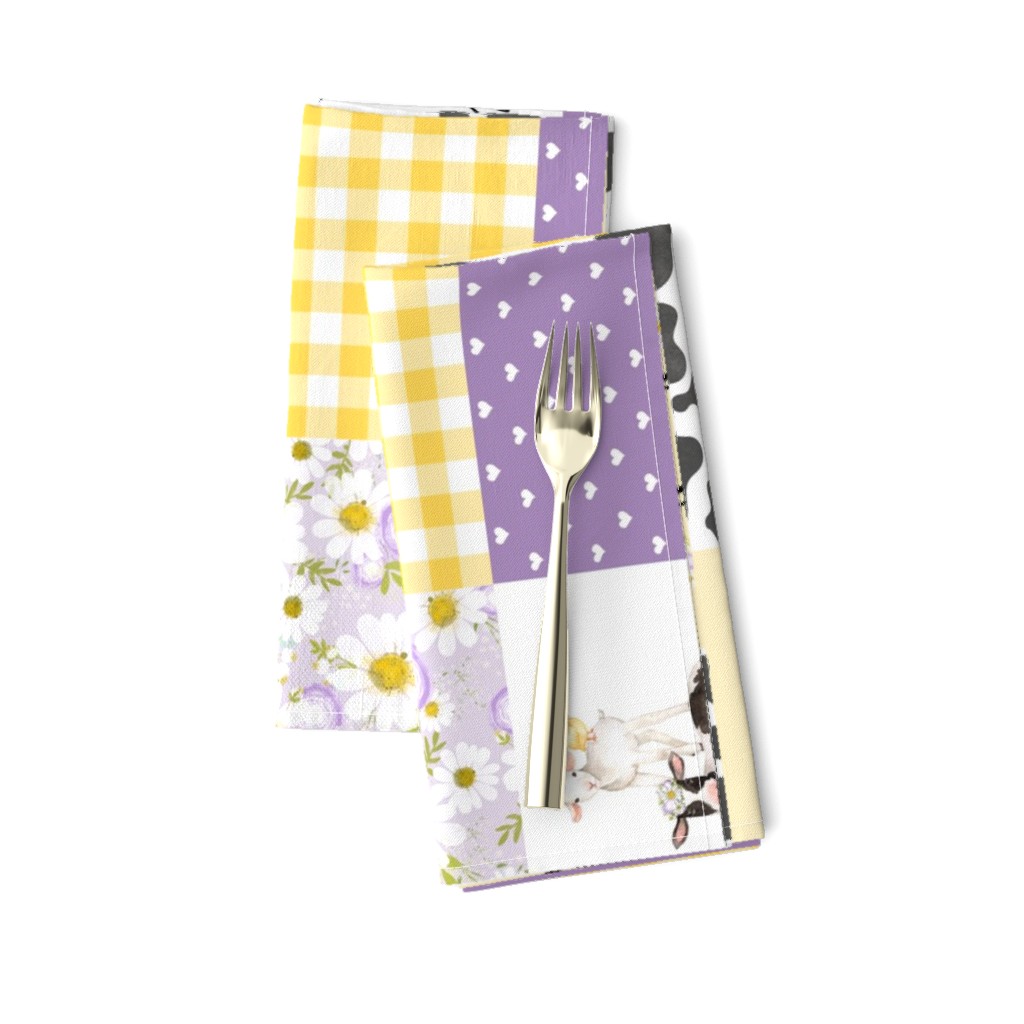 Little Lady//Love you till the cows come home Yellow/Purple - Wholecloth Cheater Quilt - Rotated