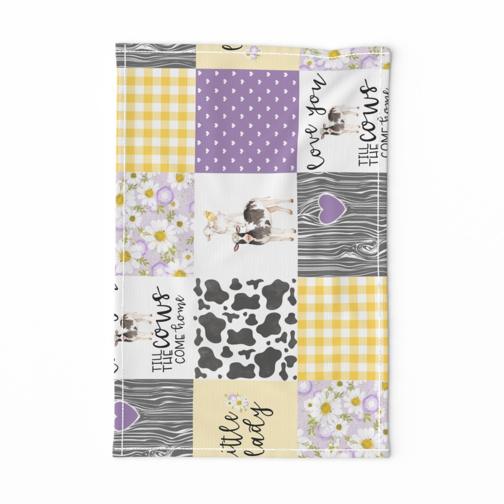 Little Lady//Love you till the cows come home Yellow/Purple - Wholecloth Cheater Quilt - Rotated