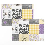 Little Lady//Love you till the cows come home Yellow/Purple - Wholecloth Cheater Quilt - Rotated