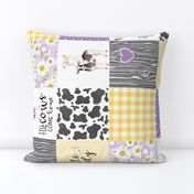 Little Lady//Love you till the cows come home Yellow/Purple - Wholecloth Cheater Quilt - Rotated