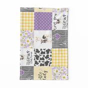 Little Lady//Love you till the cows come home Yellow/Purple - Wholecloth Cheater Quilt - Rotated