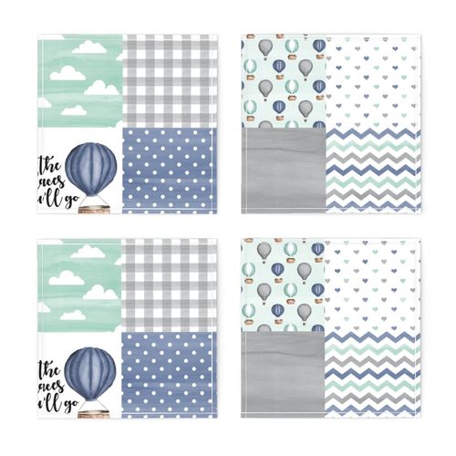 Hot Air Balloon//Oh the places you'll go Navy/Mint/Grey - Wholecloth Cheater Quilt