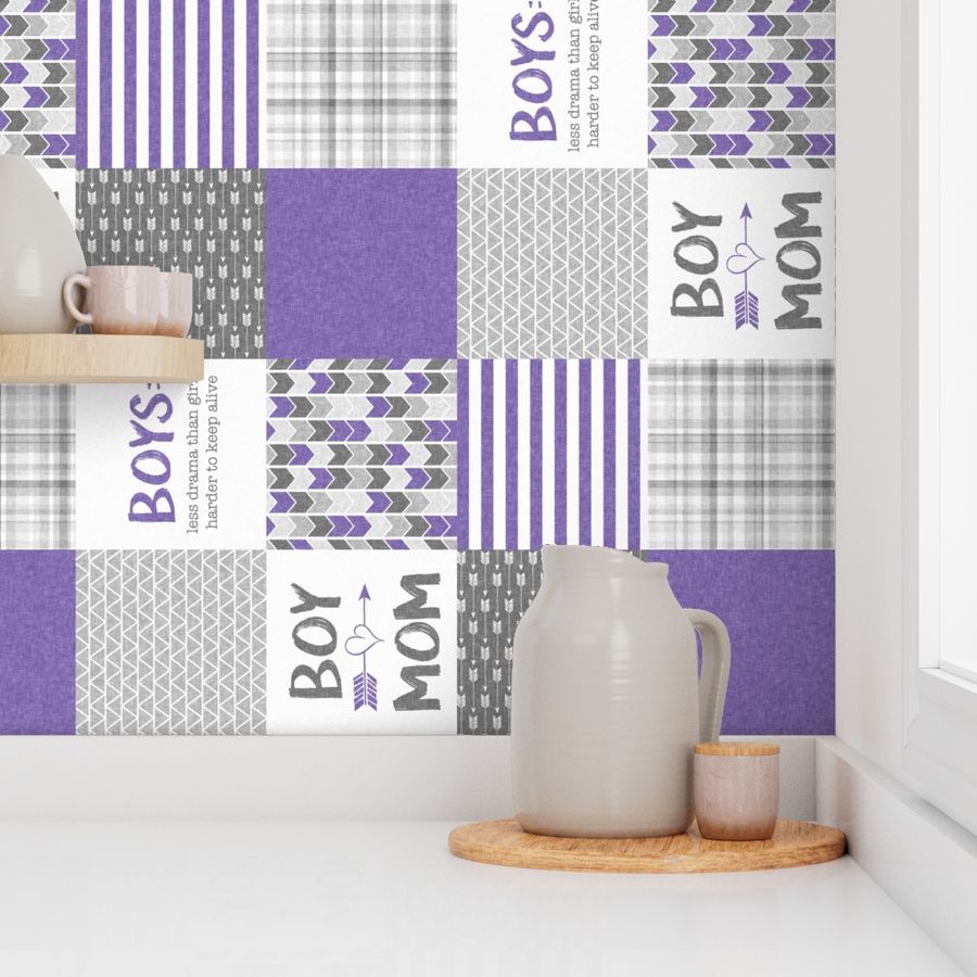 Purple Boy Mom - Wholecloth Cheater Quilt - Rotated