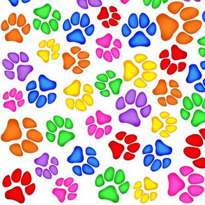 Rainbow Paw Print Scattered on White Large