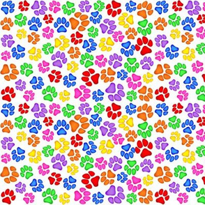 Rainbow Paw Print Scattered on White Small