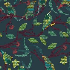 Forest Birds Cross Stitch green