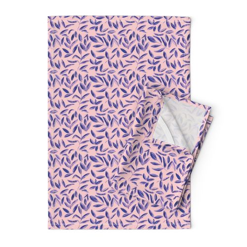 Blue tea leaves on pink || watercolor nature pattern