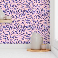 Blue tea leaves on pink || watercolor nature pattern