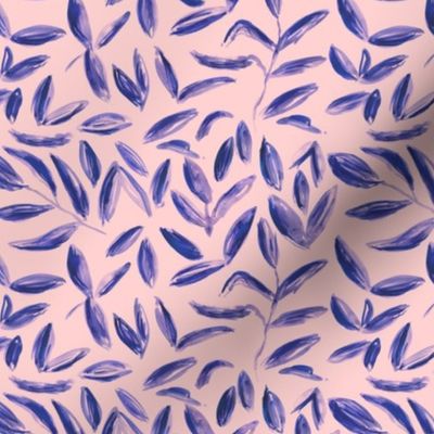 Blue tea leaves on pink || watercolor nature pattern