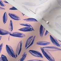 Blue tea leaves on pink || watercolor nature pattern