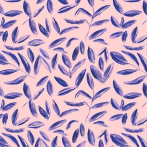 Blue tea leaves on pink || watercolor nature pattern