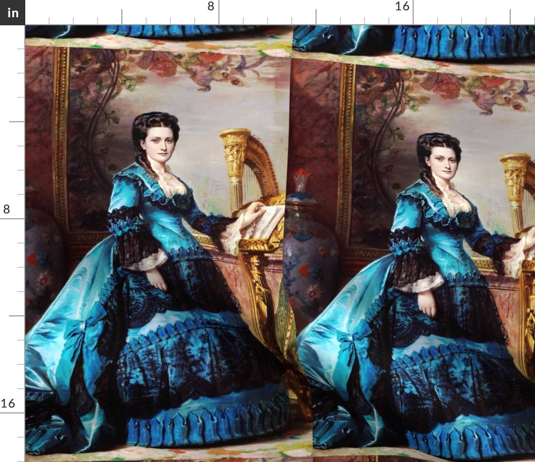 blue black gowns bustle baroque victorian harp flowers floral musical notes musician beauty lace ballgowns rococo portraits beautiful lady gold gilt vase paintings  bows woman elegant gothic lolita egl neoclassical  historical romantic 19th century 