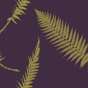 Jumbo scale gold ferns on aubergine